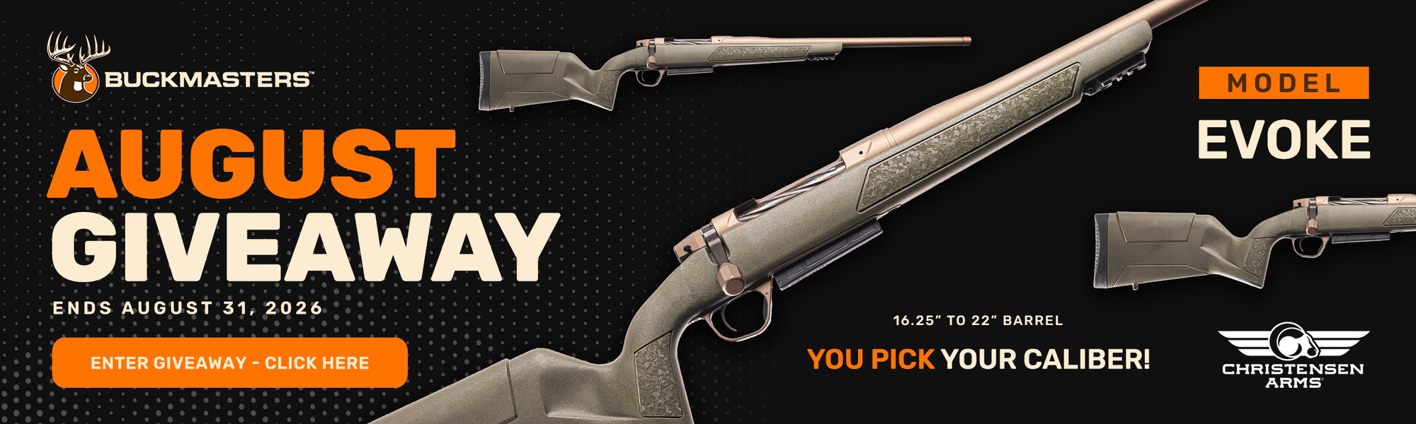 Buckmasters Christensen Arms Aug 2026 Giveaway Website Banner May 2026 copy